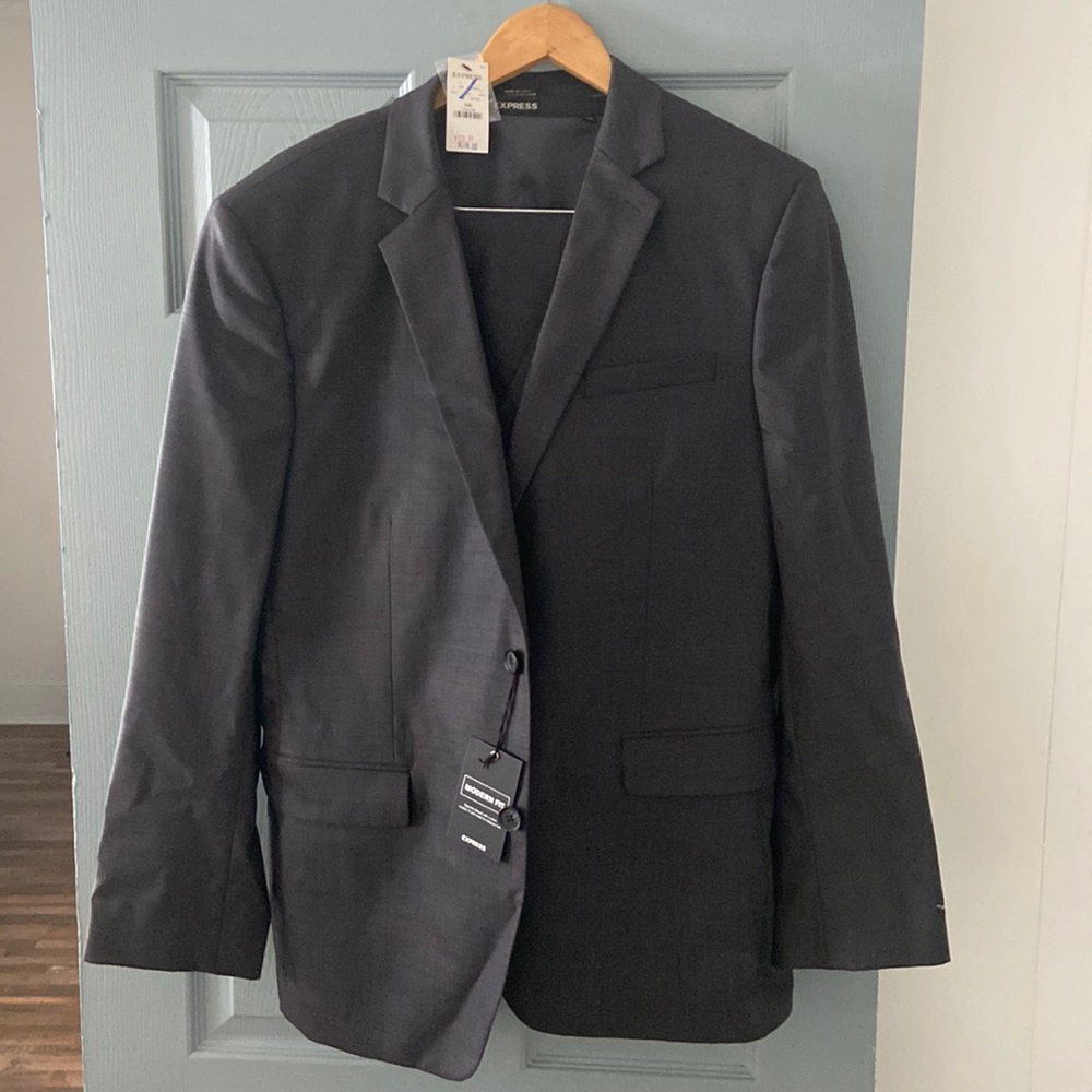 Brand new men Express three piece suit size 44 R color dark gray.